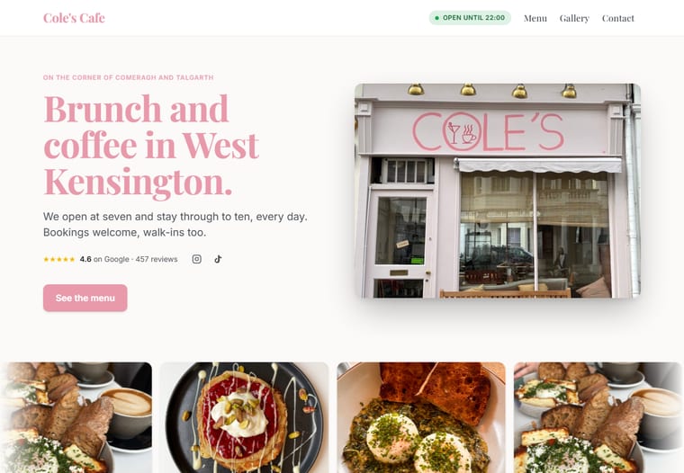 Cole's Cafe website